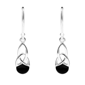 Sterling Silver Whitby Jet Celtic Twist Hook Earrings