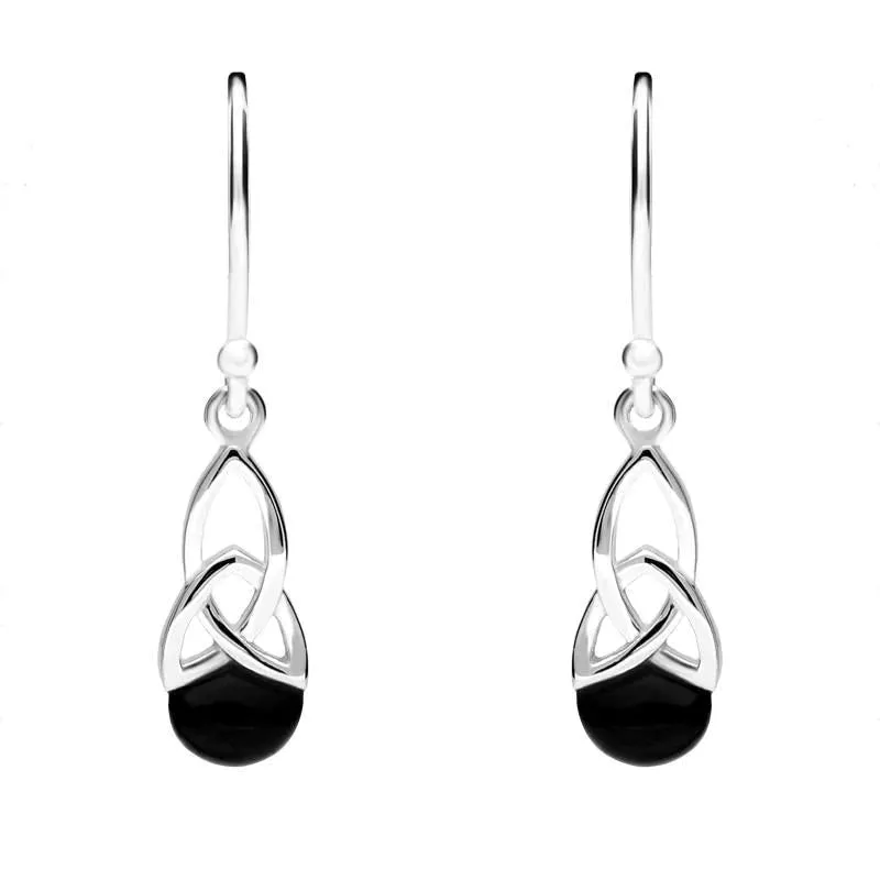 Sterling Silver Whitby Jet Celtic Twist Hook Earrings