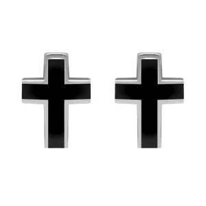 Sterling Silver Whitby Jet Channel Set Cross Stud Earrings D