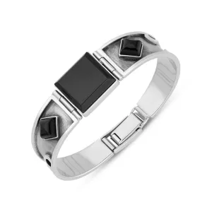 Sterling Silver Whitby Jet Chunky Square Stone Hinged Bracelet D