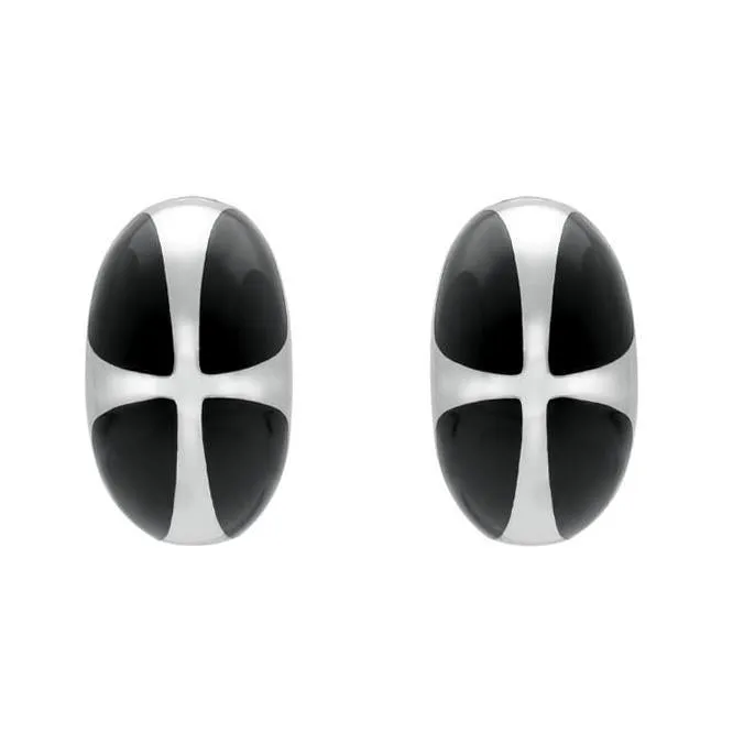 Sterling Silver Whitby Jet Cross Ball Three Piece Set