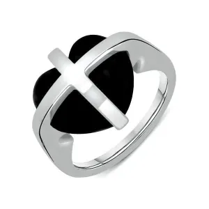 Sterling Silver Whitby Jet Cross Heart Ring
