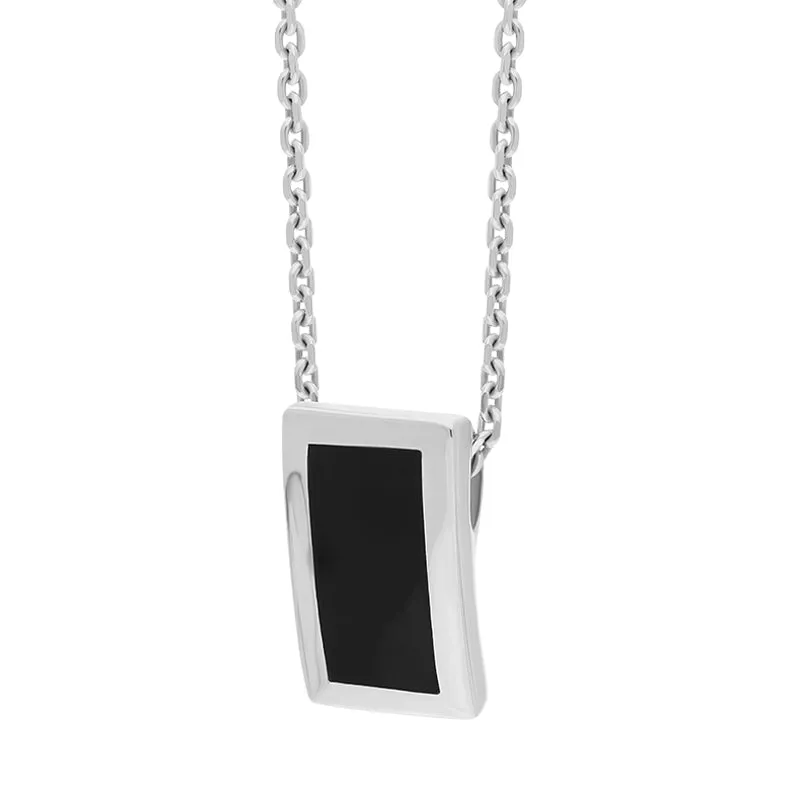 Sterling Silver Whitby Jet Curved Oblong Necklace