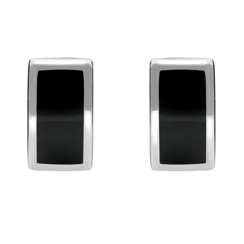 Sterling Silver Whitby Jet Curved Oblong Stud Earrings