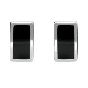 Sterling Silver Whitby Jet Curved Oblong Stud Earrings