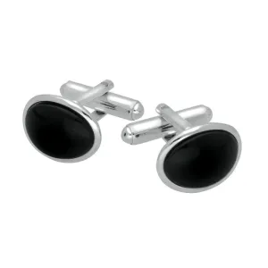 Sterling Silver Whitby Jet Curved Oval Cufflinks