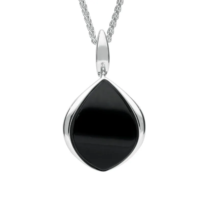 Sterling Silver Whitby Jet Curved Pear Drop Necklace