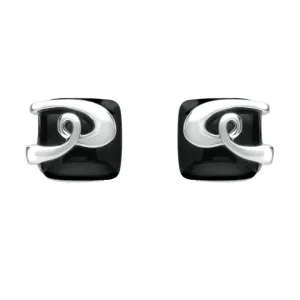 Sterling Silver Whitby Jet Cushion Pattern Stud Earrings