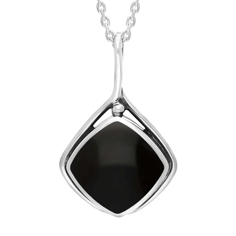 Sterling Silver Whitby Jet Cushion Stone Loop Bale Necklace D