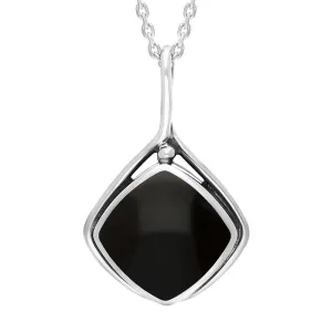 Sterling Silver Whitby Jet Cushion Stone Loop Bale Necklace D