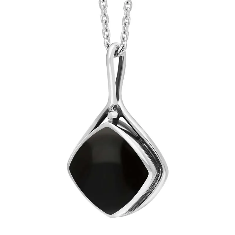 Sterling Silver Whitby Jet Cushion Stone Loop Bale Necklace D