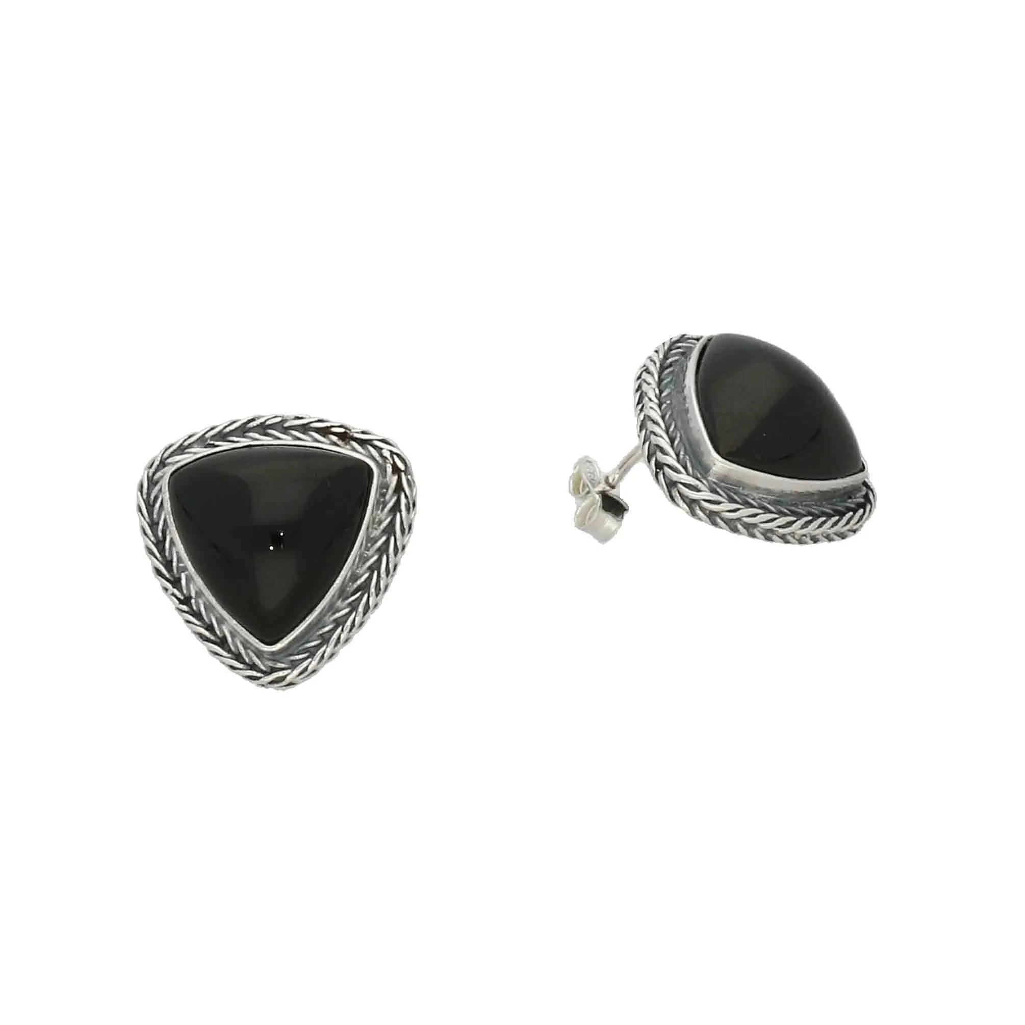 Sterling Silver Whitby Jet Earrings Triangular Large Foxtail Stud Earrings D