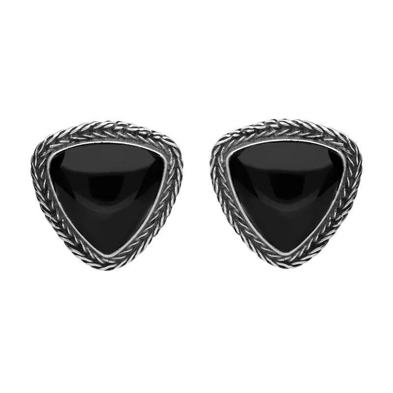 Sterling Silver Whitby Jet Earrings Triangular Large Foxtail Stud Earrings D