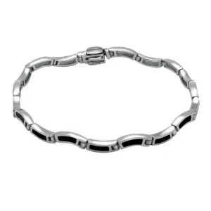 Sterling Silver Whitby Jet Eighteen Stone Wavy Link Bracelet