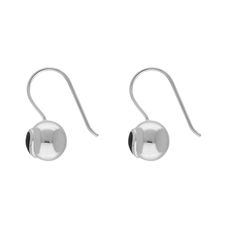 Sterling Silver Whitby Jet Essence Heart Sphere Hook Earrings