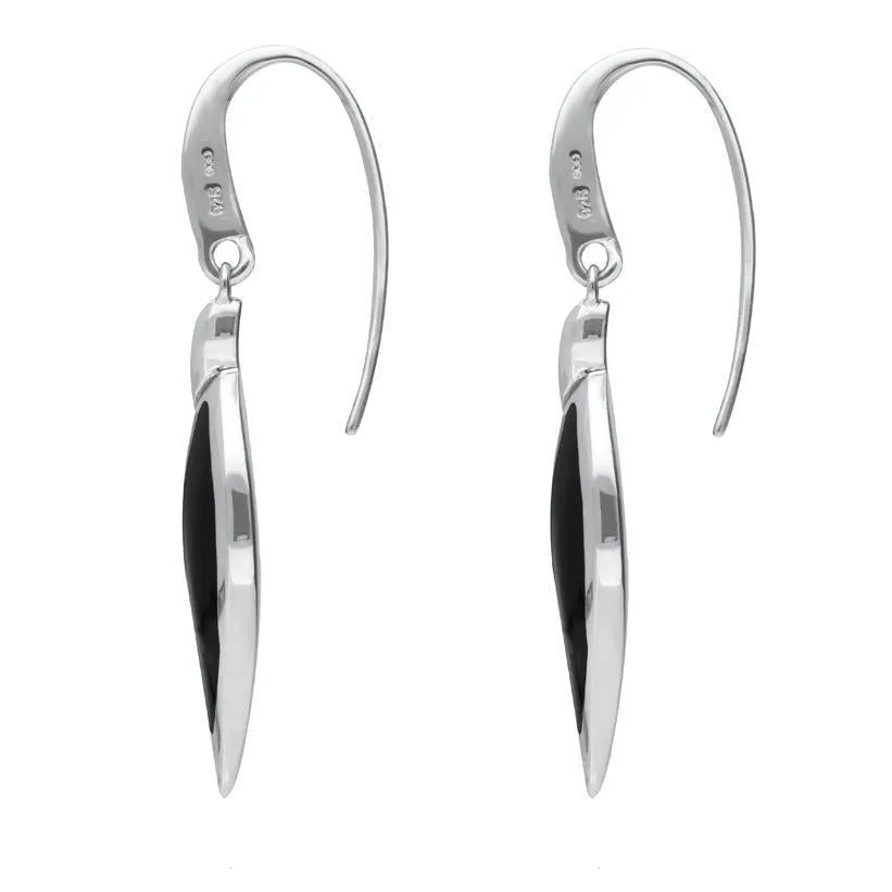 Sterling Silver Whitby Jet Essence Leaf Hook Drop Earrings