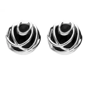 Sterling Silver Whitby Jet Essence Squiggle Stud Earrings