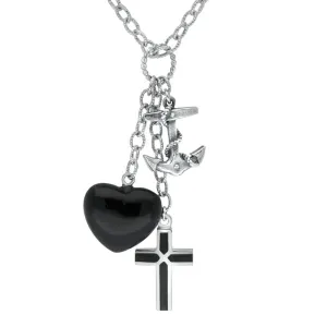 Sterling Silver Whitby Jet Faith Hope Love Charm Necklace