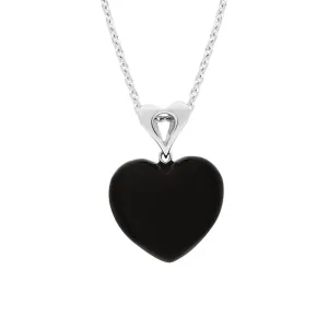Sterling Silver Whitby Jet Fancy Bail Large Carved Heart Necklace