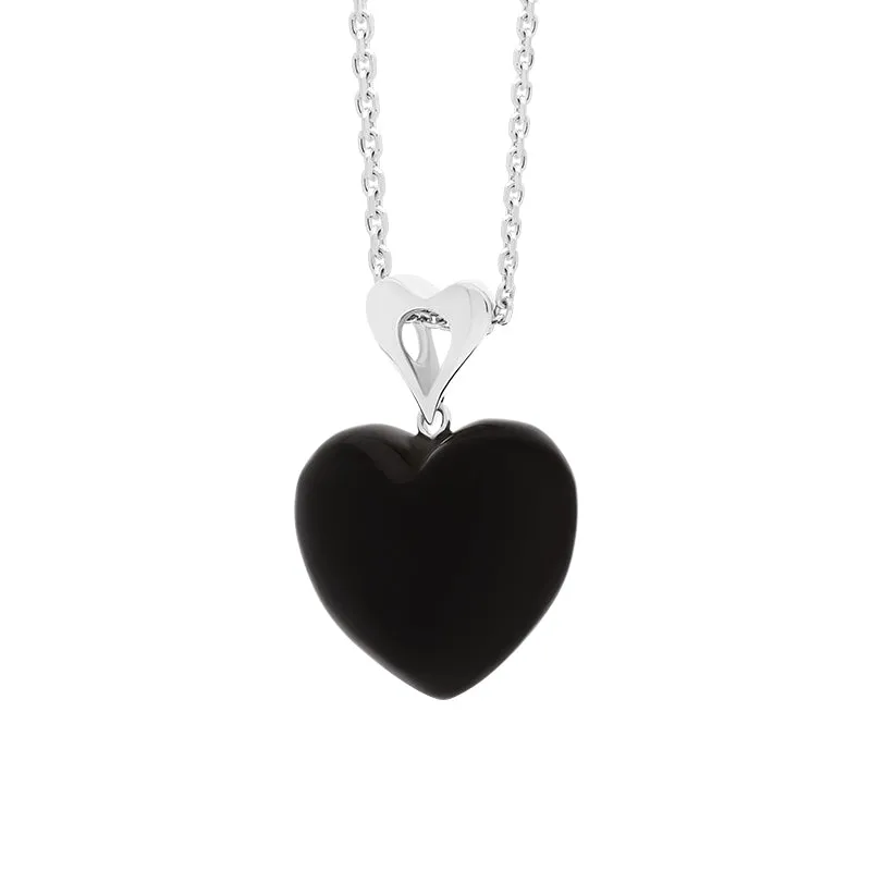 Sterling Silver Whitby Jet Fancy Bail Large Carved Heart Necklace
