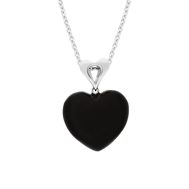Sterling Silver Whitby Jet Fancy Bail Large Carved Heart Necklace