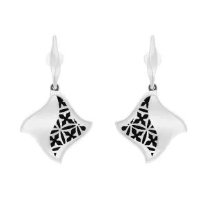 Sterling Silver Whitby Jet Filigree Gothic Square Drop Earrings