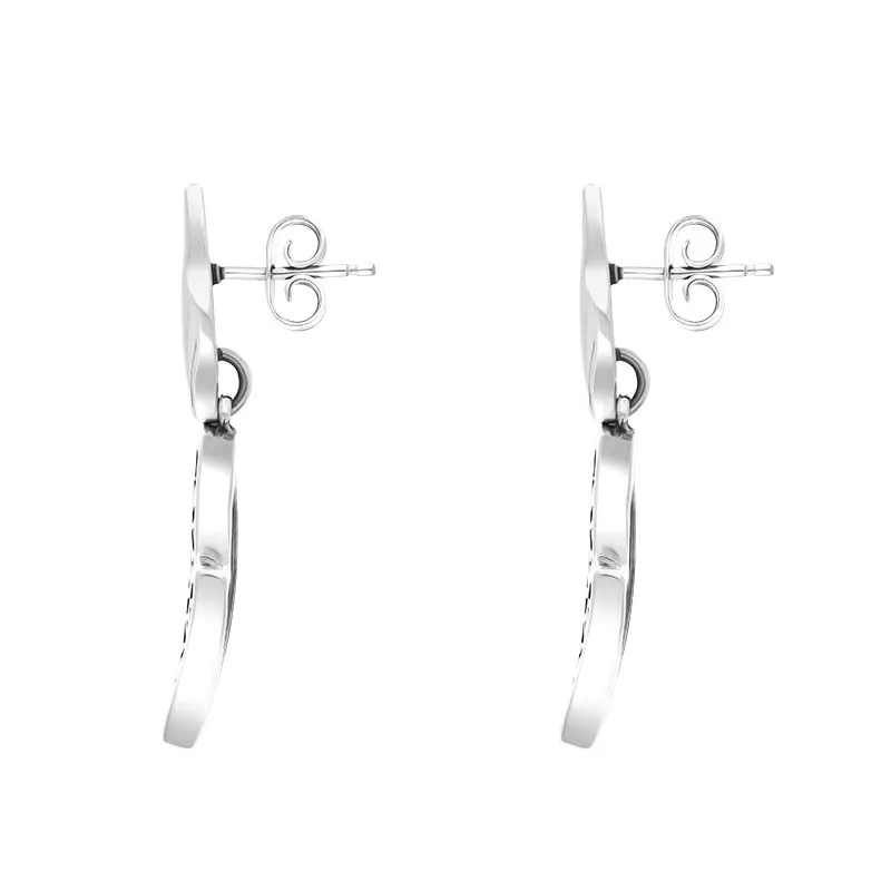 Sterling Silver Whitby Jet Filigree Gothic Square Drop Earrings