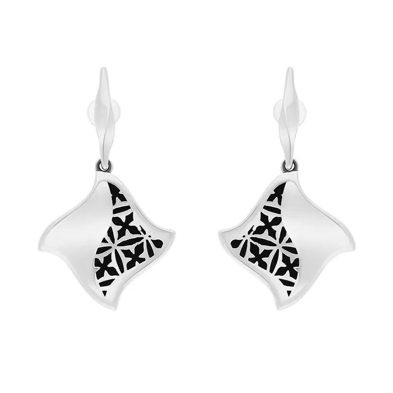Sterling Silver Whitby Jet Filigree Gothic Square Drop Earrings