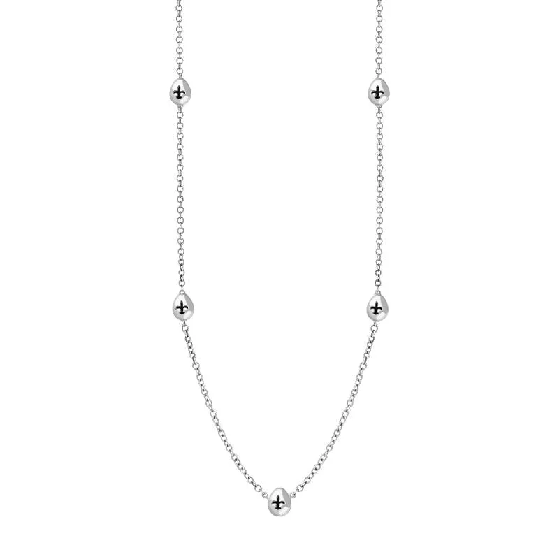 Sterling Silver Whitby Jet Fleur De Lis Link Disc Chain Necklace