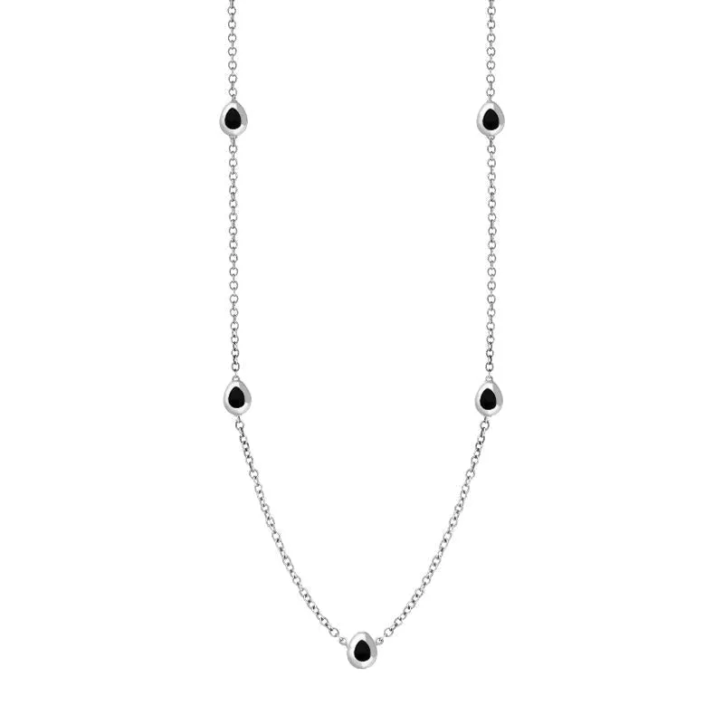 Sterling Silver Whitby Jet Fleur De Lis Link Disc Chain Necklace
