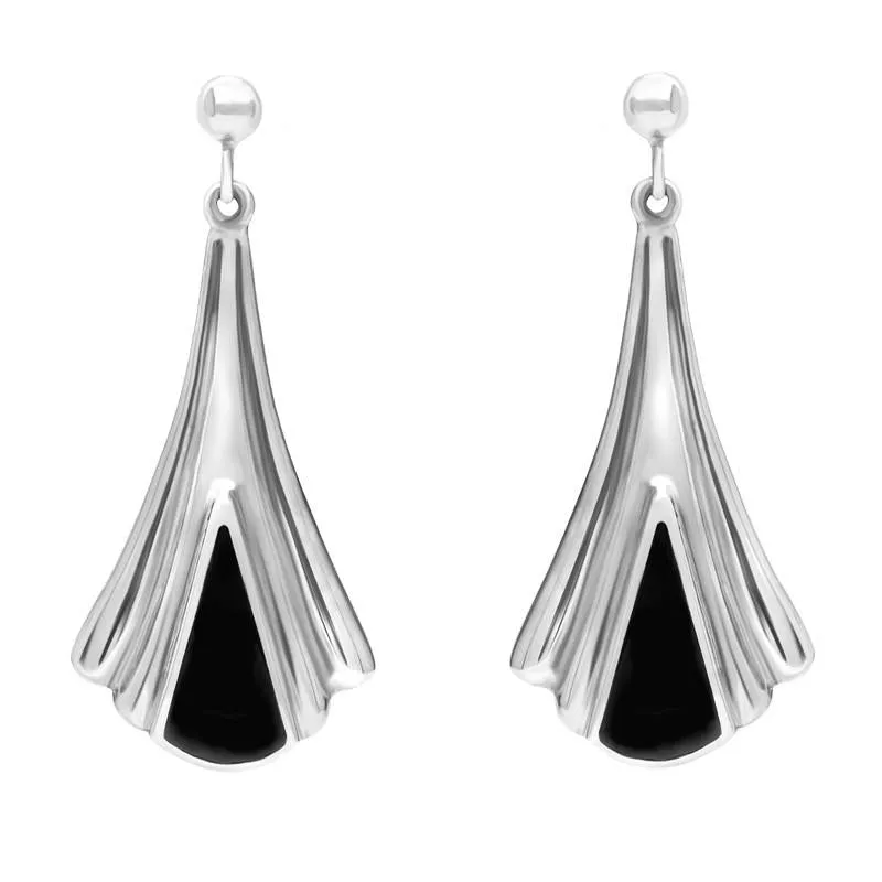 Sterling Silver Whitby Jet Fleur Triangle Drop Earrings