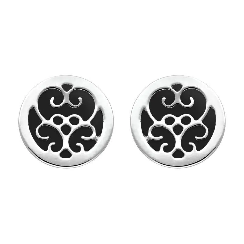 Sterling Silver Whitby Jet Flore Filigree Stud Earrings