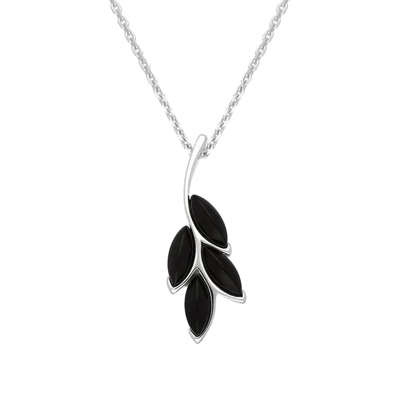Sterling Silver Whitby Jet Four Leaf Necklace