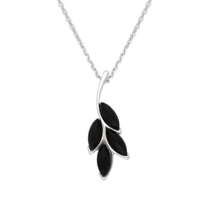 Sterling Silver Whitby Jet Four Leaf Necklace
