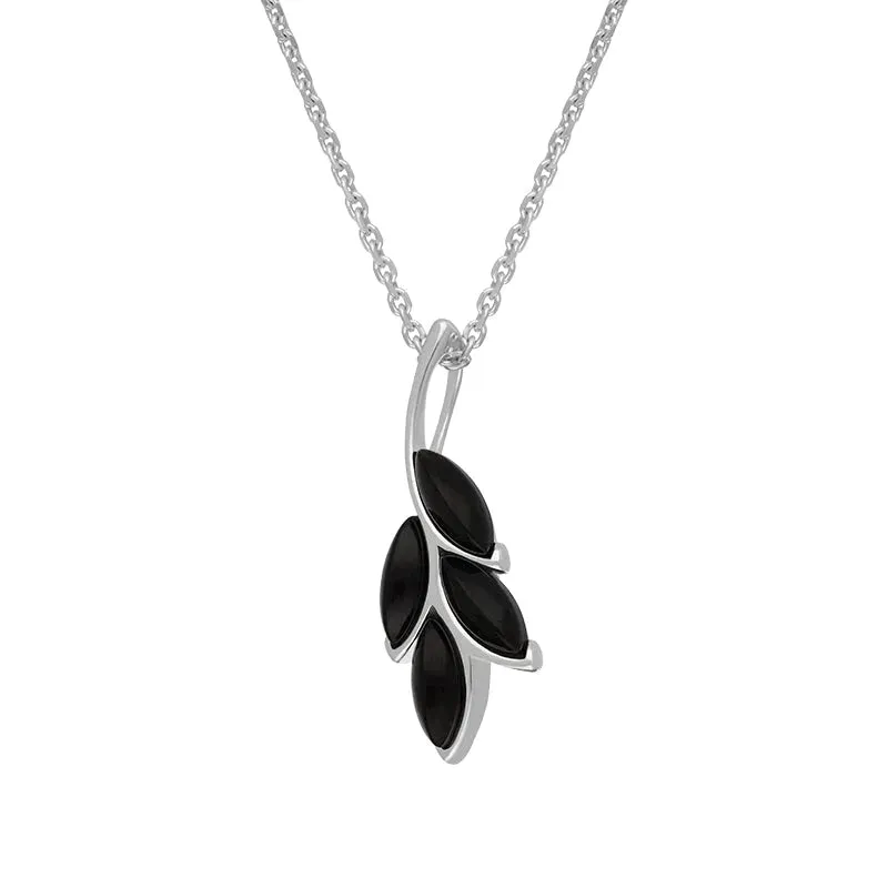 Sterling Silver Whitby Jet Four Leaf Necklace