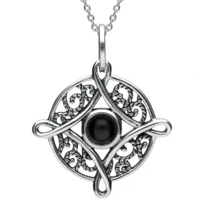 Sterling Silver Whitby Jet Four Point Cross Necklace