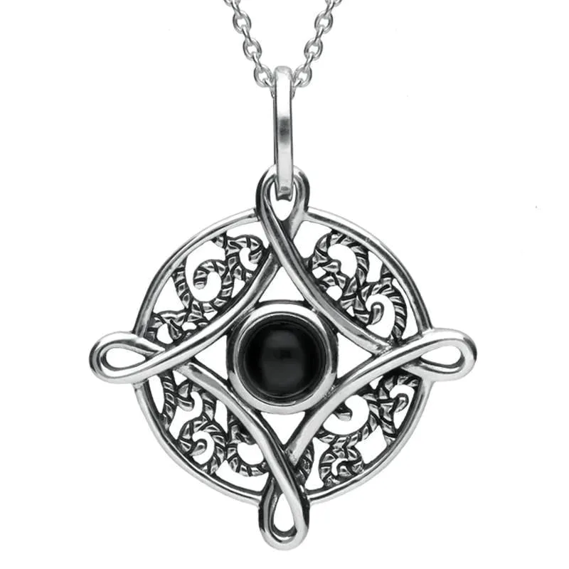 Sterling Silver Whitby Jet Four Point Cross Necklace