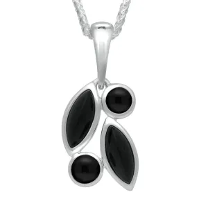 Sterling Silver Whitby Jet Four Stone Leaf Necklace