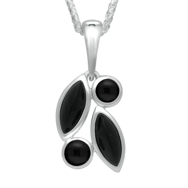 Sterling Silver Whitby Jet Four Stone Leaf Necklace