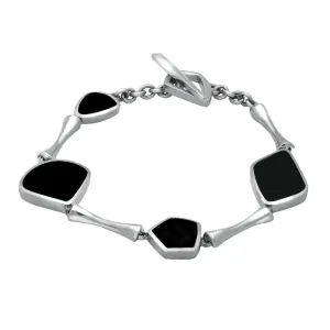 Sterling Silver Whitby Jet Four Stone Organic T Bar Bracelet
