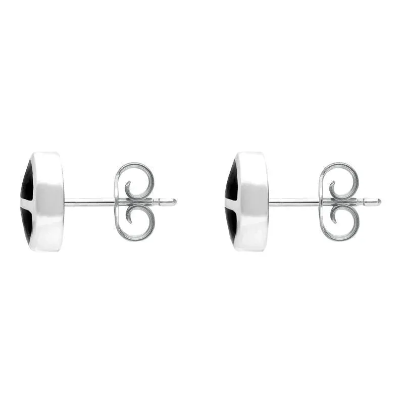 Sterling Silver Whitby Jet Four Stone Round Cross Stud Earrings