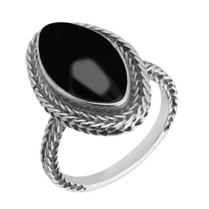 Sterling Silver Whitby Jet Foxtail Marquise Ring D