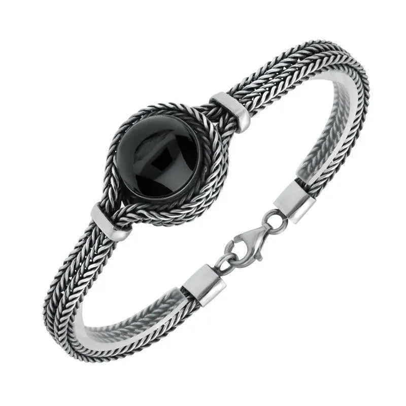 Sterling Silver Whitby Jet Foxtail Overlapping Round Bracelet D