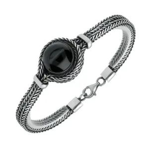 Sterling Silver Whitby Jet Foxtail Overlapping Round Bracelet D