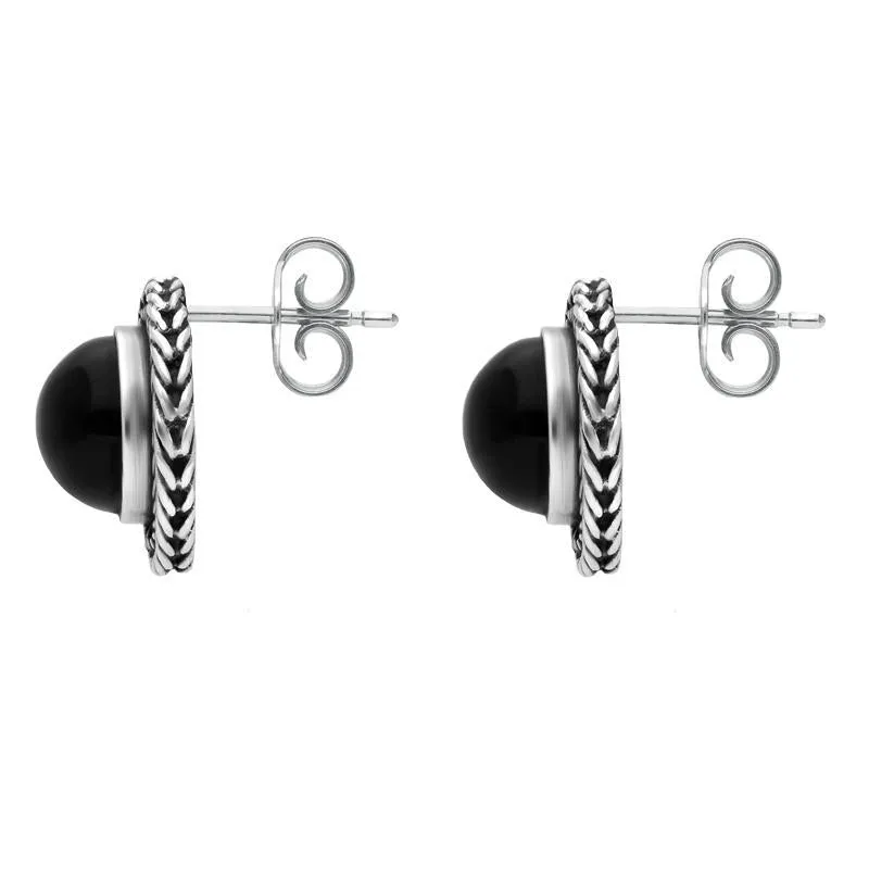 Sterling Silver Whitby Jet Foxtail Round Stud Earrings D