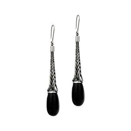 Sterling Silver Whitby Jet Foxtail Tapered Drop Earrings