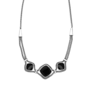 Sterling Silver Whitby Jet Foxtail Three Stone Cushion Necklace D