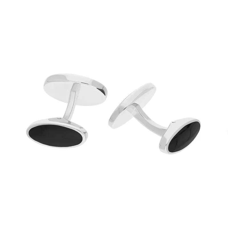Sterling Silver Whitby Jet Framed Oval Cufflinks