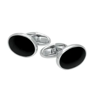 Sterling Silver Whitby Jet Framed Oval Cufflinks