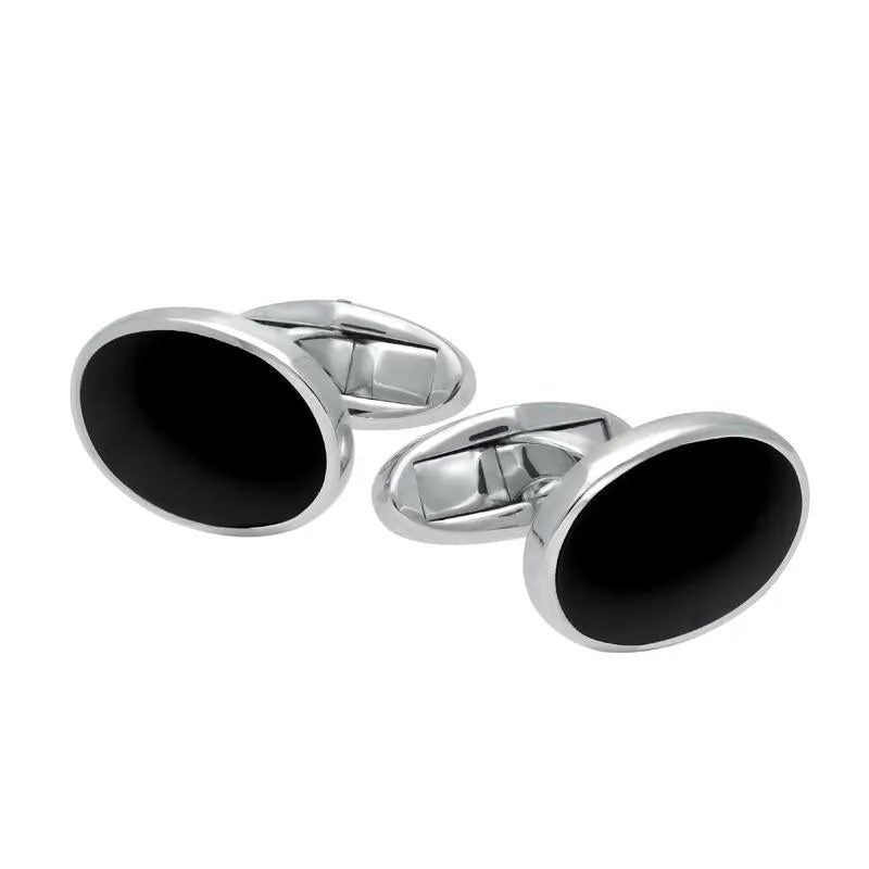 Sterling Silver Whitby Jet Framed Oval Cufflinks